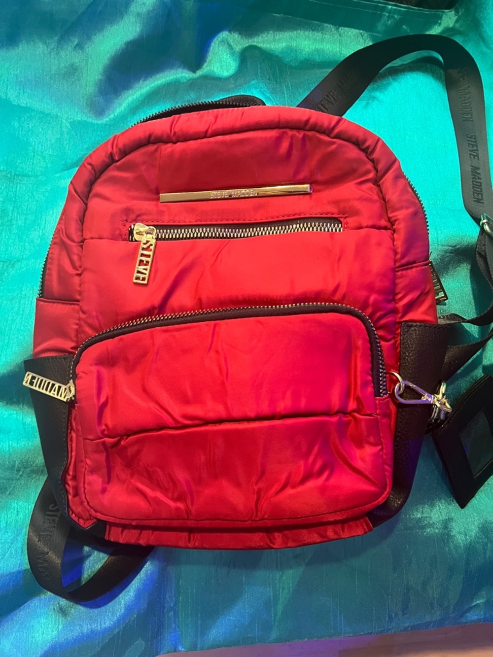 Steve Madden Red Quilted Mini Backpack with Gold Hardware
